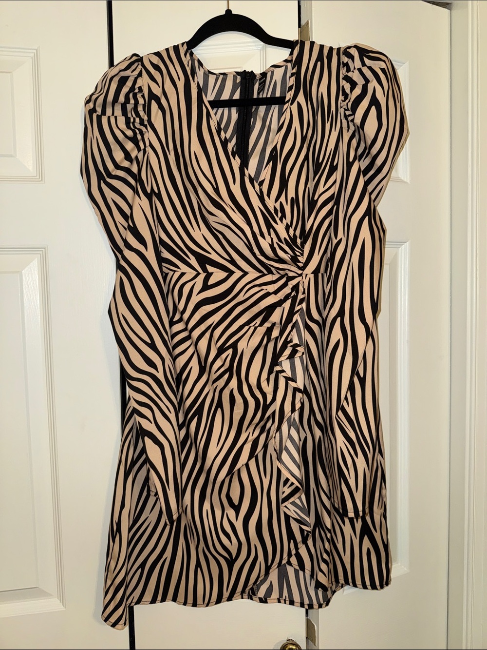 NWOT Beige and Black Zebra Wrap-Style Women's Dress